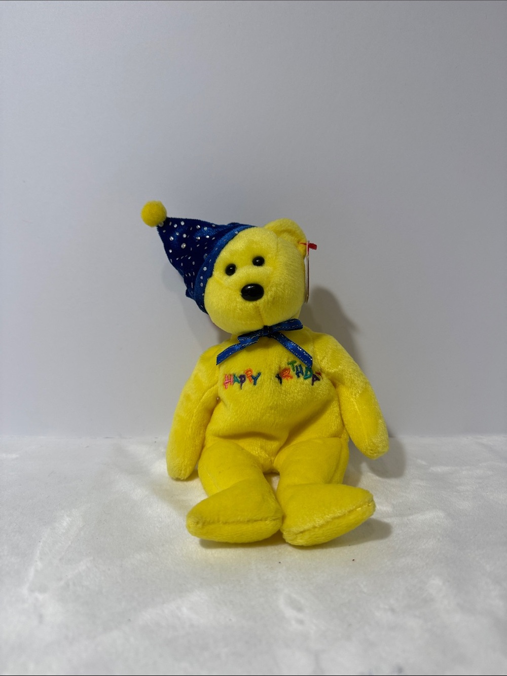 Ty Beanie Babies “Happy Birthday” the Yellow Teddy Bear w/ Jester Hat